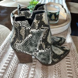 Guess Snakeskin Heeled Boots - Black and Cream